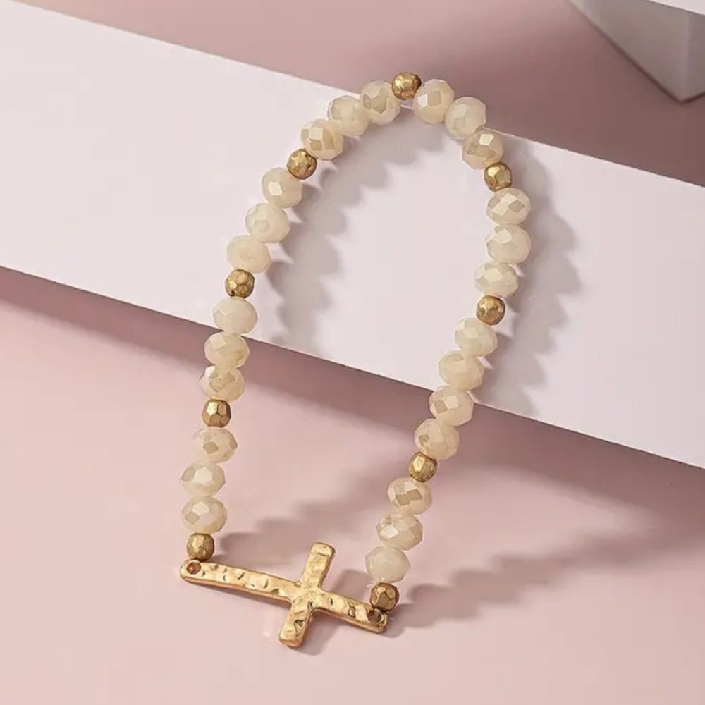 ✨🆕✨ BoHo Glass Beads Stretch Bracelet With Cross ✨ available in a few colors ✨